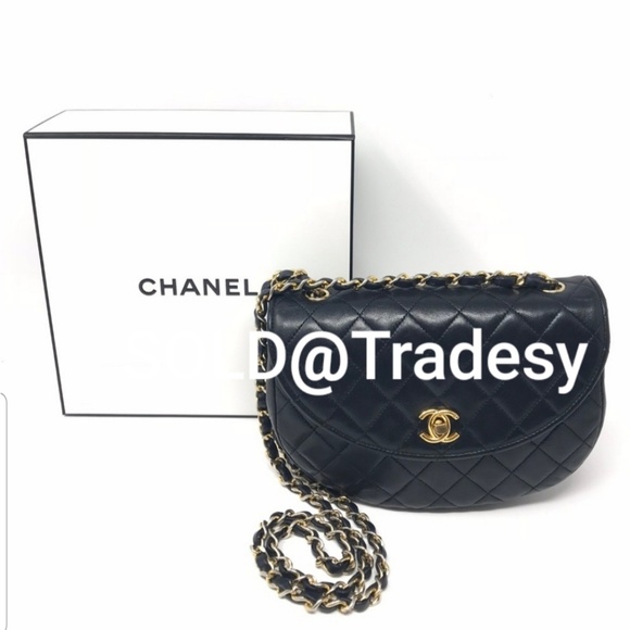 CHANEL Handbags - CHANEL Black Leather Half Moon Crossbody Bag